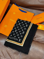LV Monogram Long Scarf 200cm Black Beige Cashmere 969170