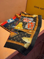 LV Silver Thread Long Scarf 200cm Black Brown Cashmere 969180