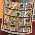 LV Silver Thread Long Scarf 200cm Beige Brown Cashmere 969181