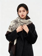 HM 25s Velvet Square Scarf 140cm Light Beige Black Cashmere 976212