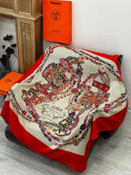 HM 25s Velvet Square Scarf 140cm Light Beige Red Cashmere 976213