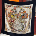 HM 25s Velvet Square Scarf 140cm Black Beige Cashmere 976215