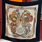 HM 25s Velvet Square Scarf 140cm Black Beige Cashmere 976215