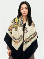 HM 25s Velvet Square Scarf 140cm Black Beige Cashmere 976215