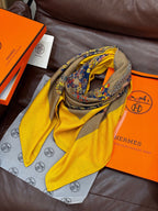 HM 25s Velvet Square Scarf 140cm Yellow Brown Cashmere 976217