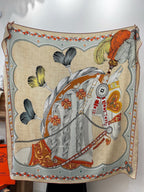 HM 25s Velvet Square Scarf 140cm Beige Colorful Cashmere 976218