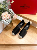 Valentino Rockstud Embellished Slip On Espadrille Black Cowhide 240572