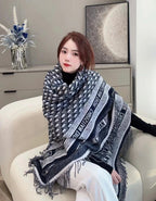 CD Jacquard Logo Scarf 140CM Dark Blue Wool Cashmere. 293334