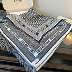 CD Jacquard Logo Scarf 140CM Dark Blue Wool Cashmere. 293334