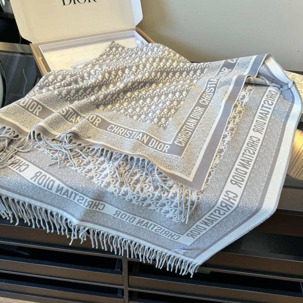 CD Jacquard Logo Scarf 140CM Gray Wool Cashmere 293335