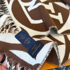 LV 25 Scarf 186cm Brown White Wool 293487