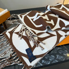 LV 25 Scarf 186cm Brown White Wool 293487