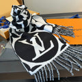 LV 25 Scarf 186cm Black White Wool 293490