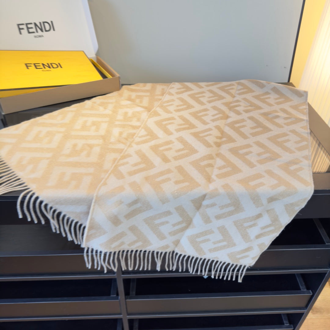 FF 170CM Scarf Beige White Cashmere 104068