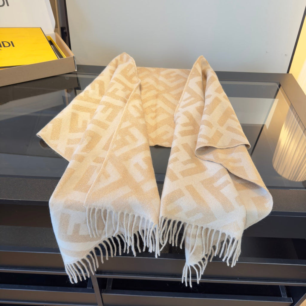 FF 170CM Scarf Beige White Cashmere 104068