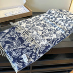 CD Embroidery Scarf 200CM Blue Wool Cashmere 293450