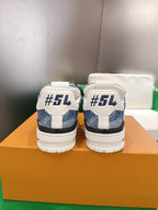 LV 26ss Trainer Sneakers White Blue Denim Cowhide 632146