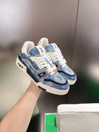 LV 26ss Trainer Sneakers White Blue Denim Cowhide 632146