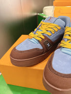 LV 26ss Trainer Sneakers Blue Brown Suede Canvas 632149