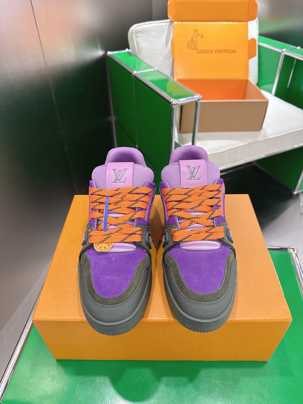 LV 26ss Trainer Sneakers Purple Olive Green Cowhide 632151