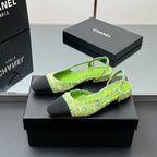 CC Slingback Tweed Green Sheepskin 362815