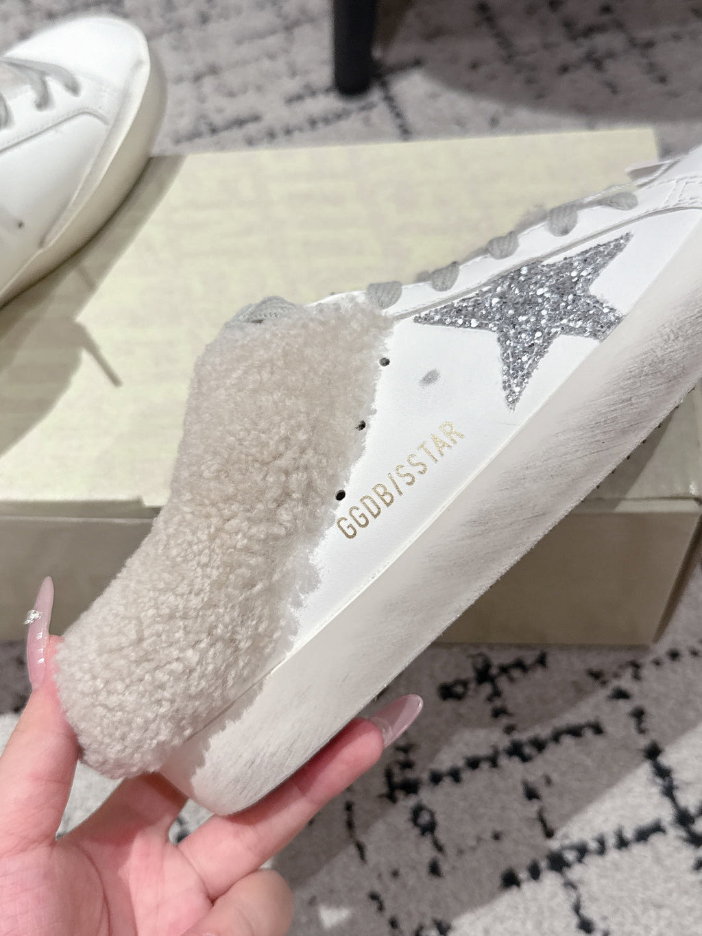 Golden Goose 2025 Star Sabot Shearling-lined Mule White Silver Cowhide Wool 500587