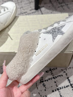 Golden Goose 2025 Star Sabot Shearling-lined Mule White Silver Cowhide Wool 500587