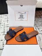 HM 26ss Oran Sandals Blue Brown Denim Cowhide 617181