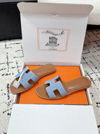 HM 26ss Oran Sandals Light Blue Brown Denim Cowhide 617183