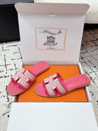 HM 26ss Oran Sandals Pink White Canvas Cowhide 617216