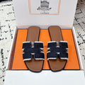 HM 26ss Oran Sandals Dark Brown Canvas Cowhide 617217