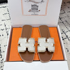 HM 26ss Oran Sandals Beige Brown Canvas Cowhide 617218