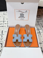 HM 26ss High-Heeled Sandals 50 Brown Blue Denim Cowhide 617220