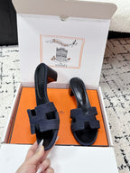 HM 26ss High-Heeled Sandals 50 Black Dark Blue Denim Cowhide 617222