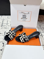 HM 26ss High-Heeled Sandals 50 Black Ivory Suede Cowhide 617226