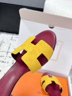 HM 26ss High-Heeled Sandals 50 Burgundy Yellow Cowhide 617229
