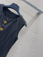 LV 25 Flower Vest Dress Black Tencel
