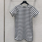 CD 2025 Striped Dress Black White Cotton