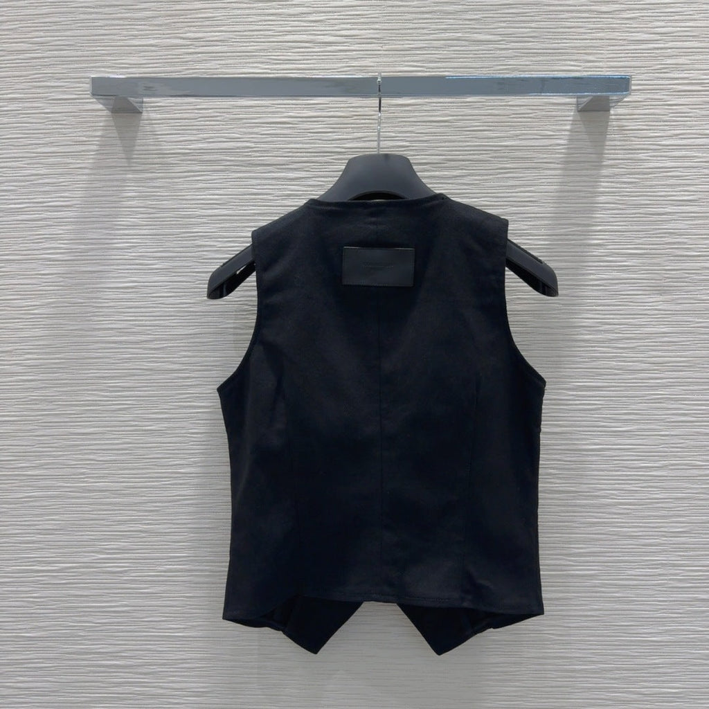 LV25 Vest Daisy Flower Youthful Black Cotton