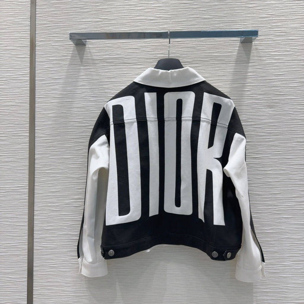 CD 2025 "Dior" Bomber Jacket Black White Cotton