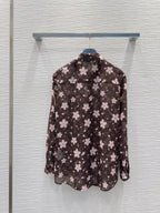 LV 25 Slightly Transparent Flower Shirt Brown Polyester