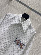 LV 25 Floral Wristband Shirt White Grey Polyester