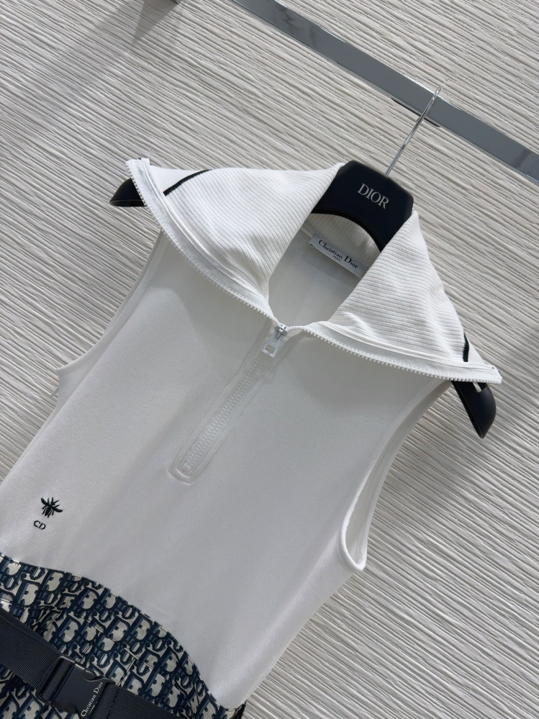 CD 2025 Vest Dress White mix Navy blue Cotton Polyester