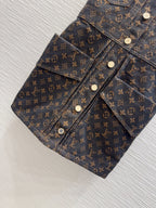 LV 25 Classic Logo Denim Vest Dress Black Cotton