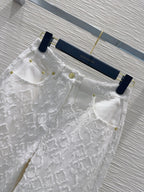 LV 25S Metal Pants Zipper Pants White Cotton