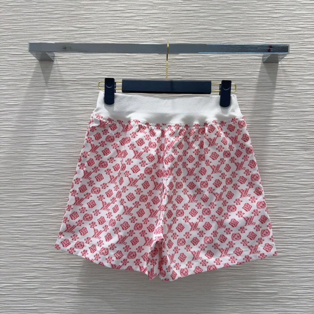 LV 25 Classic Flower Shorts Pink White Poliester
