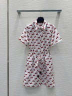 LV 25S Cherry Printed Dress White Red Poliester