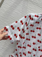 LV 25S Cherry Printed Dress White Red Poliester