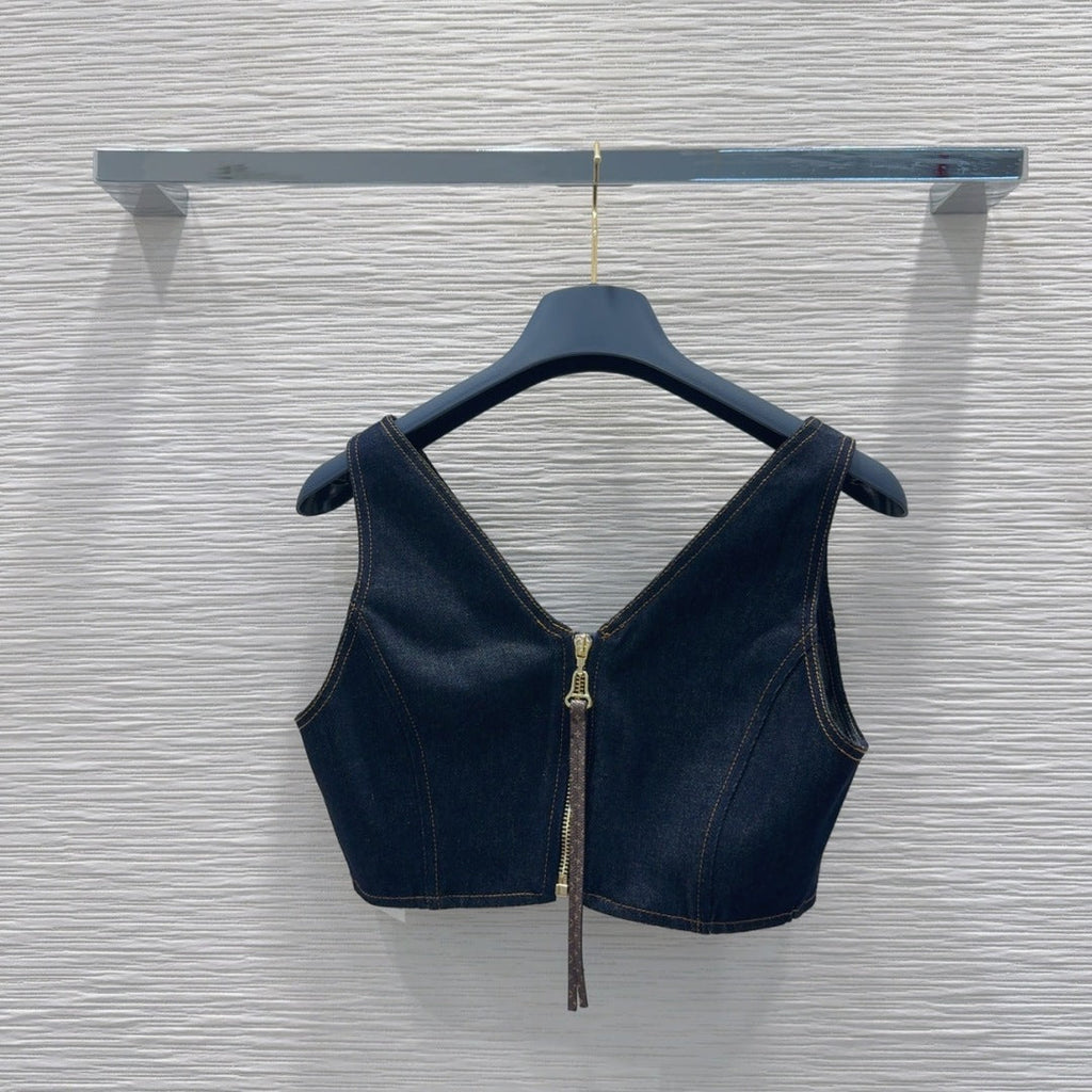 LV 25 Denim Back Zipper Shirt Blue Cotton