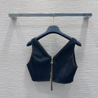 LV 25 Denim Back Zipper Shirt Blue Cotton